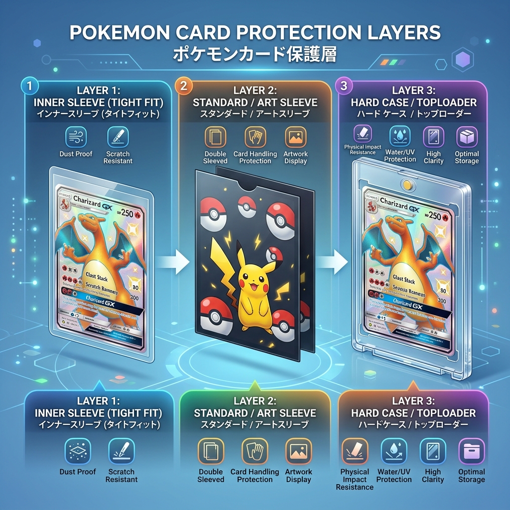 ポケモンカード保護の3段階図解