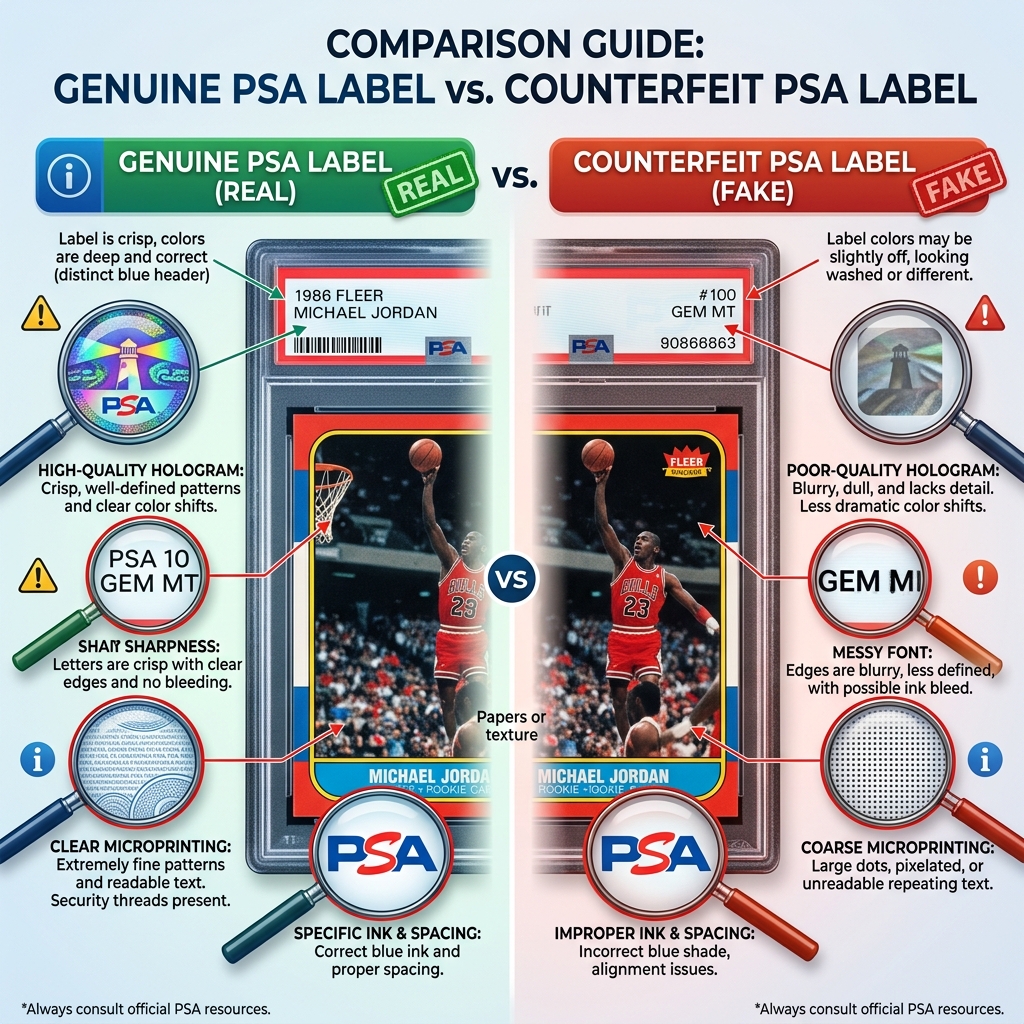 PSAラベル本物vs偽物の比較図解